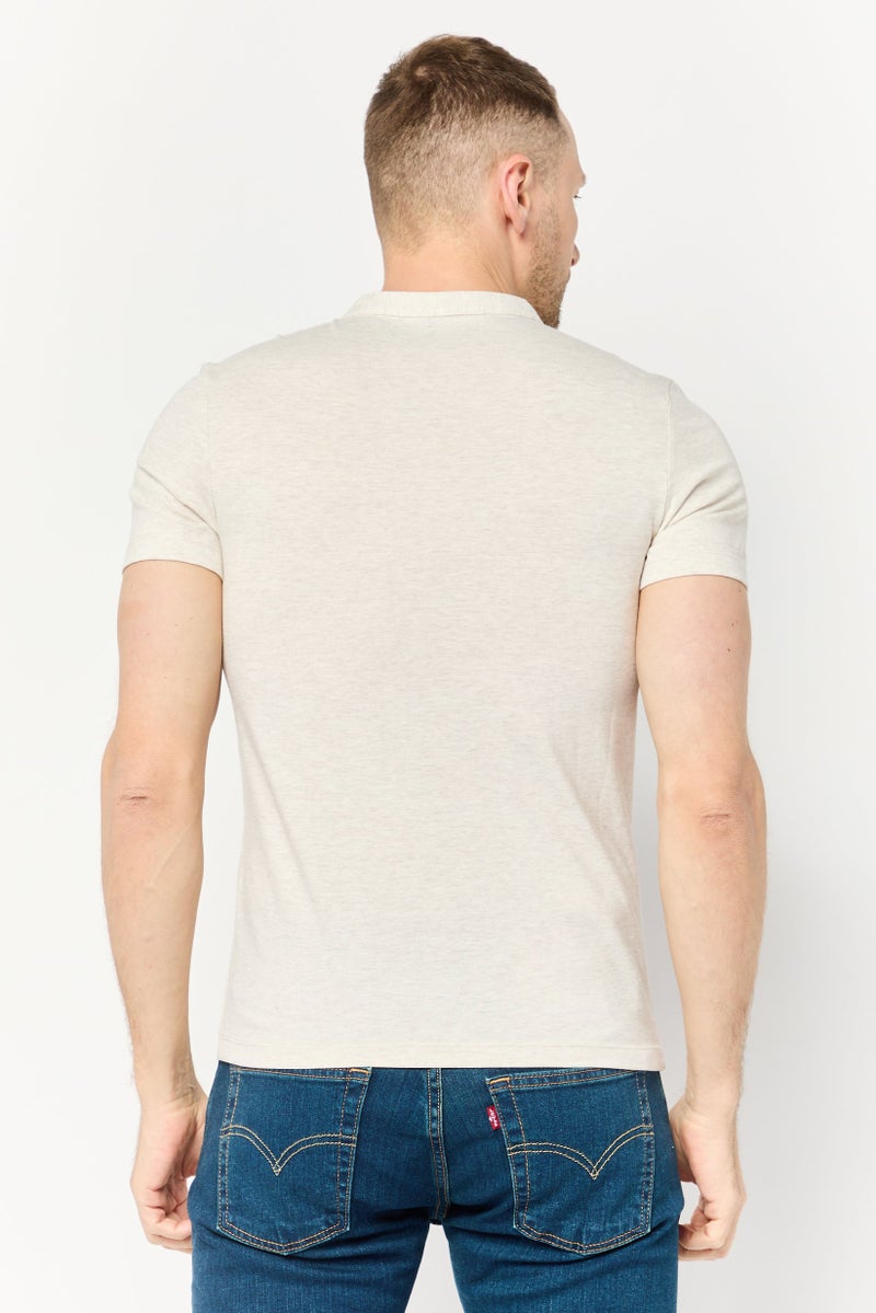 Celio Men Split Neck Short Sleeve Solid Hurley T-Shirt, Beige - Image 4